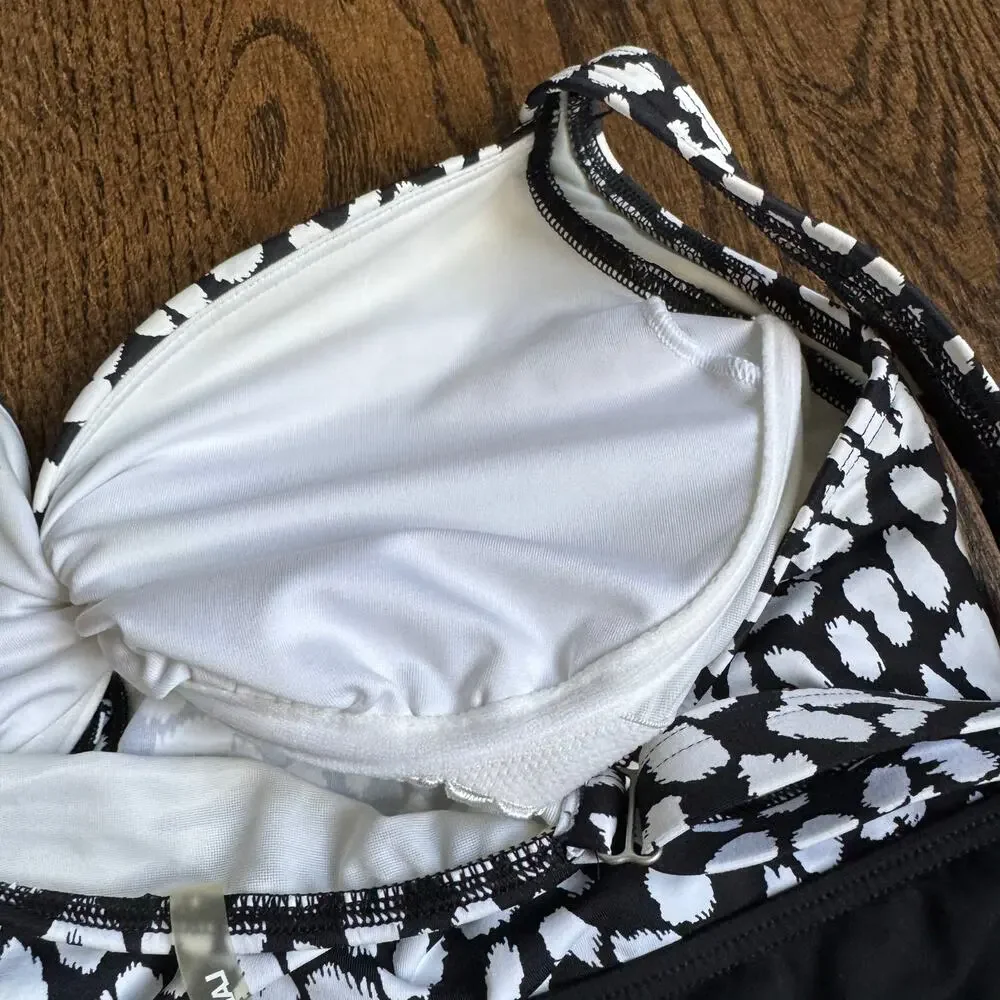 Lands End Womens Black White Leopard Underwire Tankini Swim Suit Top Size 12D - Picture 4 of 6